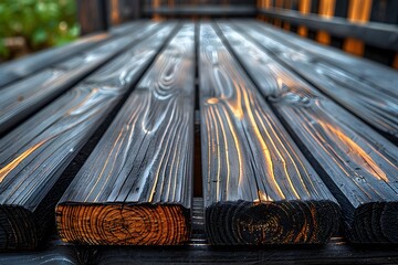 Wall Mural - Close-Up of Smooth Wooden Deck Featuring Unique Wood Grain Patterns