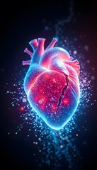 Poster - A Captivating Image of a Vigorous Heart Dissolving into Glowing Particles, Perfect for Representing Love, Emotion, and Life Transitions