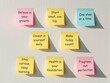 © AucArtStudio - Self-Improvement Planning Essentials. colorful sticky notes with motivational quotes about personal growth, investment in self, and the importance of progress over perfection.