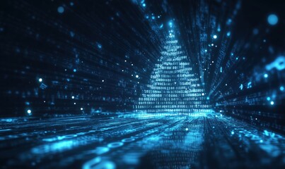 Aufkleber - Digital Christmas tree made of binary code, glowing blue background