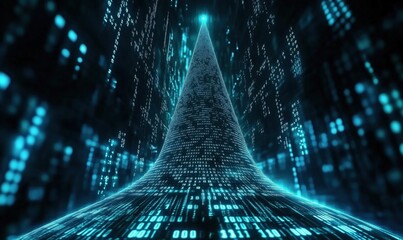 Poster - Digital data tunnel with binary code, glowing blue lights, futuristic design