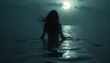 © Vladimir - Mysterious siren with long hair wading in moonlit waters, creating an enchanting and atmospheric scene
