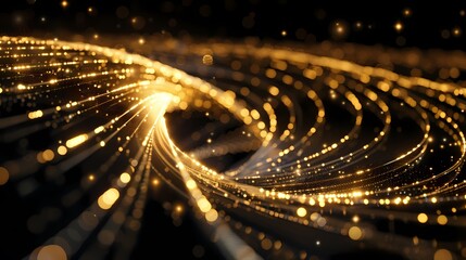 Wall Mural - Digital technology Black gold swirl light poster background