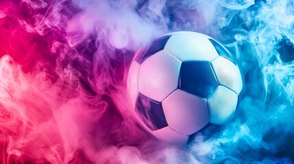 Wall Mural - A soccer ball is in the middle of a cloud of smoke