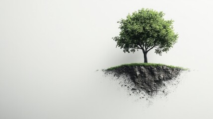 Poster - A tree is floating in the air above a rocky hill