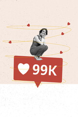 Poster - composite collage image of smm manager worker businesswoman curious look like love heart icon notifi