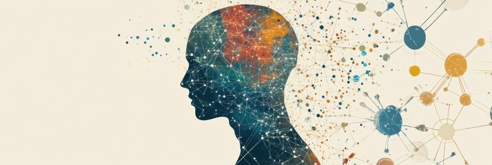 Aufkleber - A striking human silhouette is depicted amidst colorful molecules and intricate diagrams, representing the essence of scientific inquiry. Generative AI