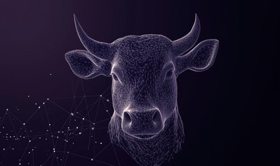 Poster - Wireframe cow head, digital art, abstract design, geometric shapes