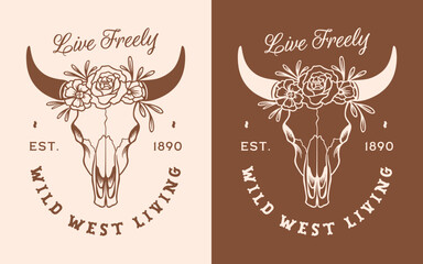 Wall Mural - wild west living live freely western floral cow bull skull aesthetic cowgirl cowboy country life pri