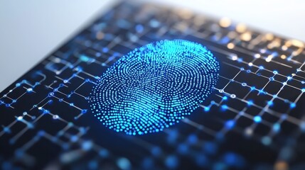 Poster - Explore the intricate design of a fingerprint scanner icon illuminated by a digital blue light overlay