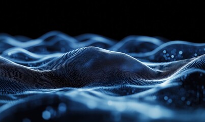 Poster - Digital waves, abstract representation of flowing data, blue tones, smooth curves