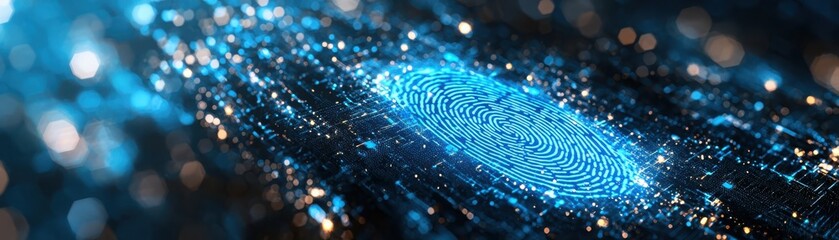 Poster - Explore the future of security with high-tech digital fingerprint symbols enhanced by holographic graphics