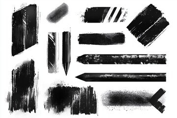 Fototapete - Artistic black brushstroke textures for creative projects isolated on white background