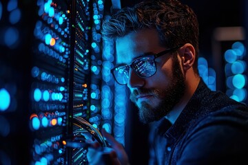 Poster - It specialist connects cables and manages servers for optimal network performance