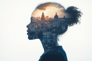 Poster - Explore the creative depths of a young professional's silhouette with a double exposure effect