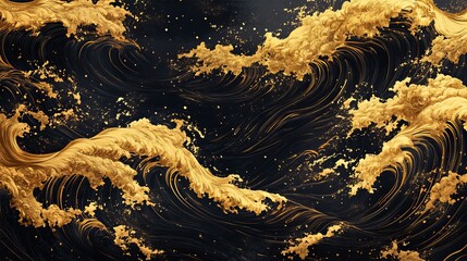 Wall Mural - an illustration featuring a luxurious gold background with flowing wave patterns on a black backdrop