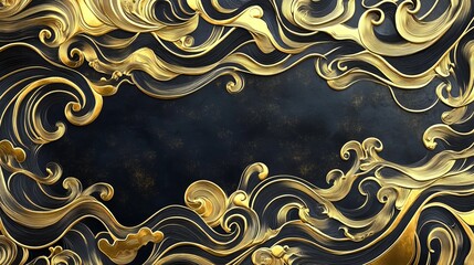 Wall Mural - an illustration featuring a luxurious gold background with flowing wave patterns on a black backdrop
