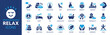 © Icons-Studio - Relax icon set. Containing meditation, calm, relaxation, yoga, spa, self-care, massage, peace, nature, serenity and more. Solid vector icons collection.