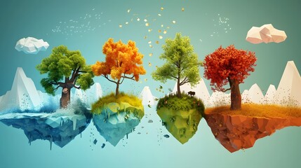 Poster - Represent the four seasons in a single D illustration AI generated illustration