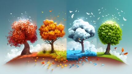 Fototapete - Represent the four seasons in a single D illustration AI generated illustration