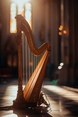 Poster - Simplicity of a harp captured in a poetic cinematic setting AI generated illustration