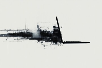 Poster - A sleek laptop sits open with pixelated elements emerging from its side, showcasing the fusion of technology and creativity in a contemporary style. Generative AI