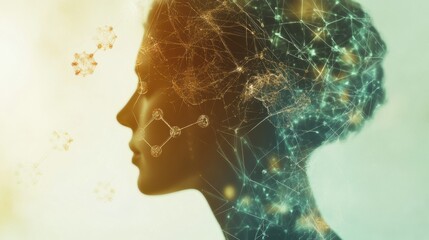 Aufkleber - A human silhouette is surrounded by intricate molecular structures and diagrams, symbolizing the intersection of science and human understanding. Generative AI