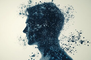 Aufkleber - The silhouette of a person blends into a backdrop of molecules and diagrams, symbolizing the intersection of science and human cognition. Generative AI