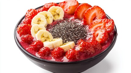 Wall Mural - a fresh fruit smoothie bowl with strawberries, bananas and chia seeds