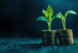 © Vital - Nurturing growth with the power of investment: young plants sprouting from stacks of coins symbolizing prosperity and sustainability. Generative AI