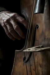 Poster - Single hand plucking the strings of a standing bass in a minimal setting AI generated illustration
