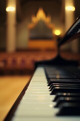 Poster - Soft echoey piano chords being played in a wide empty hall AI generated illustration