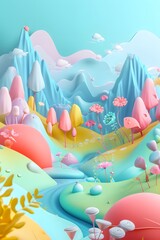 Poster - Soothing D abstract background with a cute nature theme AI generated illustration