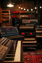 Poster - Sparse synthesizer notes reverberating throughout a strippeddown studio AI generated illustration