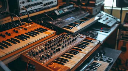 Poster - Sparse synthesizer notes reverberating throughout a strippeddown studio AI generated illustration