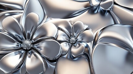 Poster - Metallic-textured abstract flowers with 3D render effects, capturing a sophisticated blend of nature and technology in a futuristic floral design