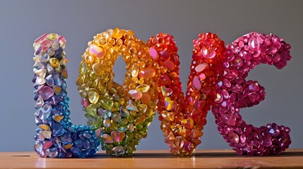 Leinwandbilder - The word LOVE sculpted from vibrant multicolored gemstones AI generated illustration