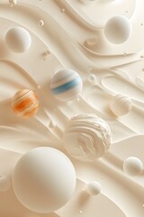 Poster - Tiny planets over a creamy abstract spacethemed background in D AI generated illustration