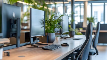 Poster - Upclose and detailed view of a modern business centers workstation AI generated illustration