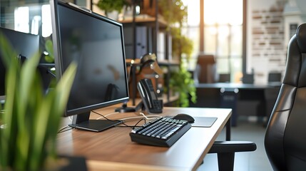 Poster - Upclose and detailed view of a modern business centers workstation AI generated illustration