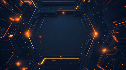 Aufkleber - Abstract dark hexagonal background with glowing orange lines