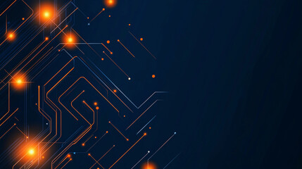 Poster - Abstract circuit pattern with glowing orbs on dark background