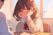 © Ibnu - Blushing Anime Girl in Classroom with Window Light