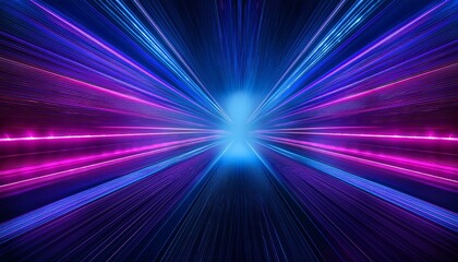 Wall Mural - vibrant neon light rays background glowing blue and purple lines in space tunnel