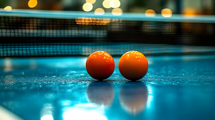 Two Orange Table Tennis Balls on Blue Table