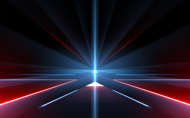 Fototapete - Abstract blue and red light lines background