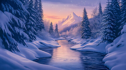frozen Streams winter Flat illustration