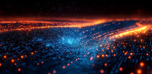 Poster - Digital illustration of a modern abstract futuristic horizontal space with a grid area and hi-tech circuit for advertising and games.