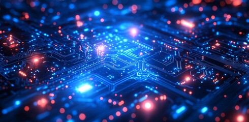 Poster - Future technology illustration with high-tech grid line and circuit. Digital communication innovation and technology concepts of the future.