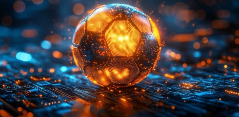 Poster - Designed as a futuristic illustration of future technology and digital circuitry, this hologram globe displays hi-tech attributes, surrounded by glowing dots and circuit lines.